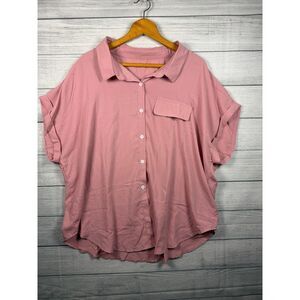Emery Rose Women's 5XL Dusty Pink Button Down Short Sleeve Blouse 4937
